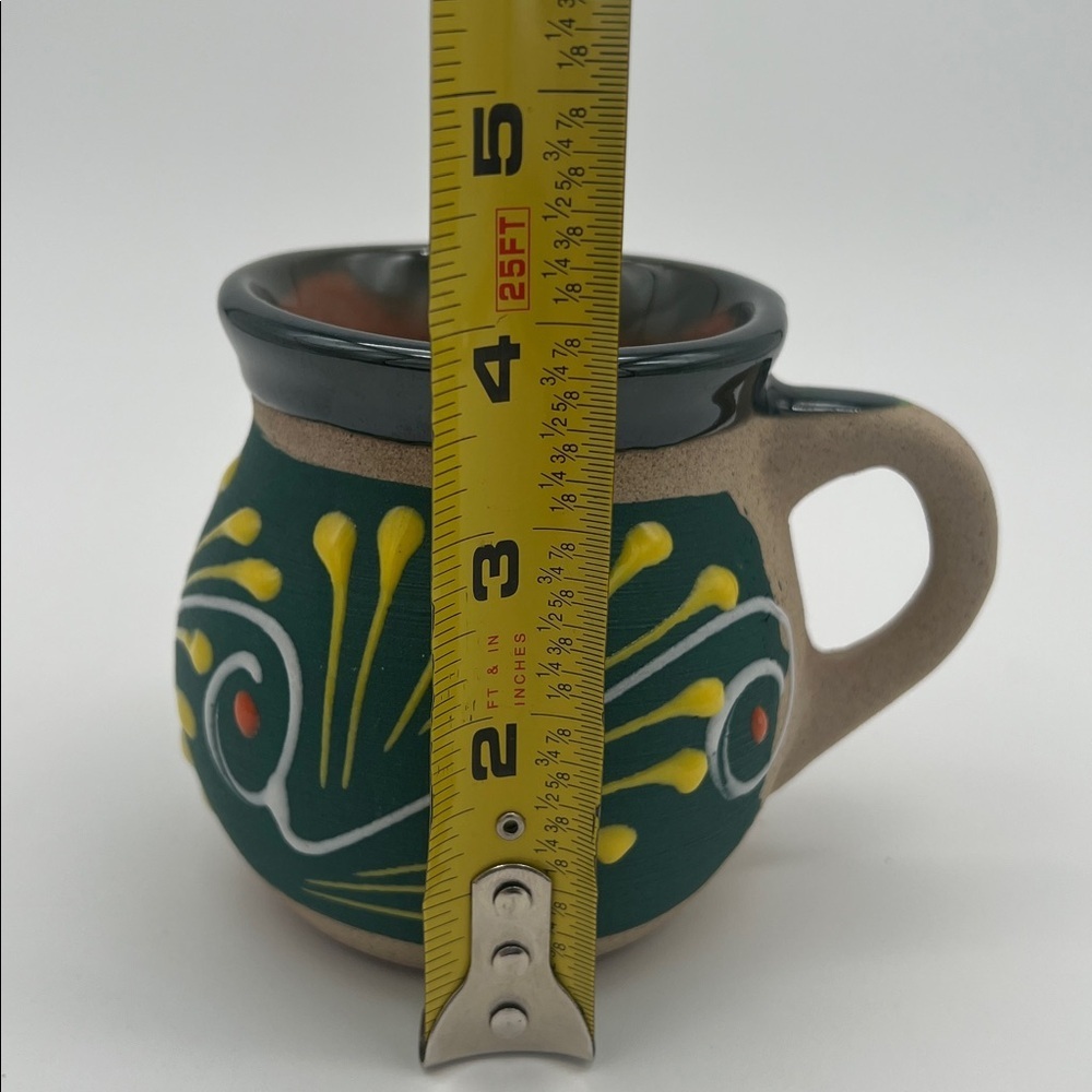 Handmade Ceramic Pottery “Jarrito” Mug Mexican Style Green & Yellow Glazed - Picture 7 of 8